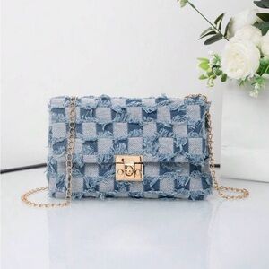 Chic Blue and Gold Crossbody Bag with Quilted Pattern